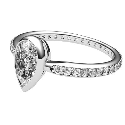 Simple Flat Pear Solitaire Full diamond band