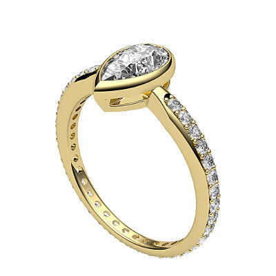 Simple Flat Pear Solitaire Full diamond band