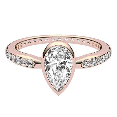 Simple Flat Pear Solitaire Full diamond band