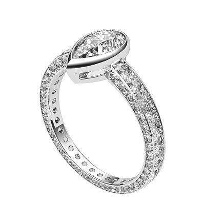 Simple Flat Pear Solitaire Full coverage diamond band