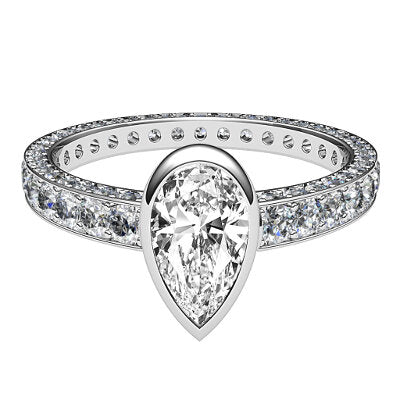 Simple Flat Pear Solitaire Full coverage diamond band