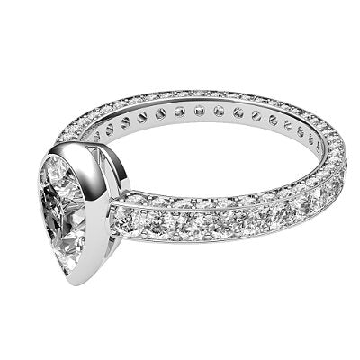 Simple Flat Pear Solitaire Full coverage diamond band