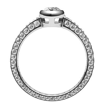Simple Flat Pear Solitaire Full coverage diamond band