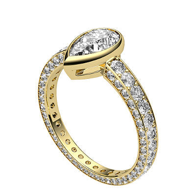Simple Flat Pear Solitaire Full coverage diamond band