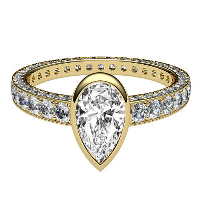 Simple Flat Pear Solitaire Full coverage diamond band