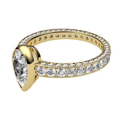 Simple Flat Pear Solitaire Full coverage diamond band