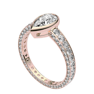Simple Flat Pear Solitaire Full coverage diamond band