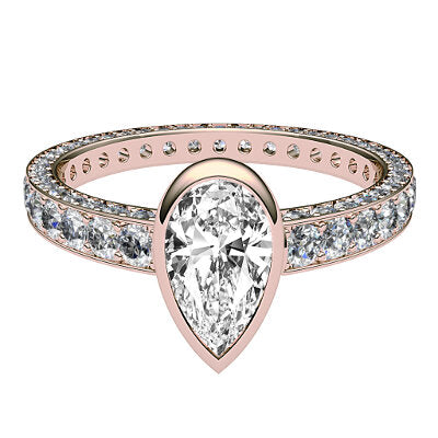 Simple Flat Pear Solitaire Full coverage diamond band