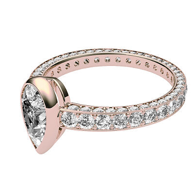 Simple Flat Pear Solitaire Full coverage diamond band