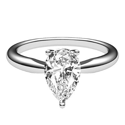 Simple Flat Pear Solitaire Classic band 3 Prongs
