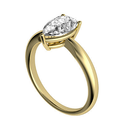 Simple Flat Pear Solitaire Classic band 3 Prongs
