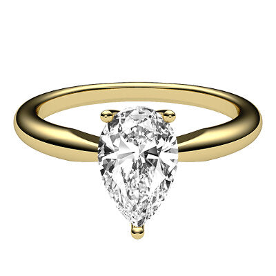 Simple Flat Pear Solitaire Classic band 3 Prongs