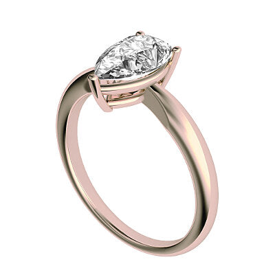 Simple Flat Pear Solitaire Classic band 3 Prongs