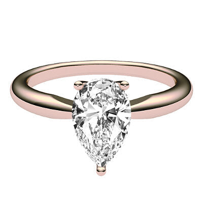 Simple Flat Pear Solitaire Classic band 3 Prongs