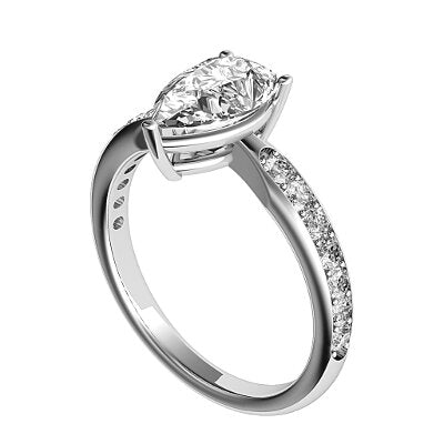 Simple Flat Pear Solitaire Half diamond band 3 Prongs