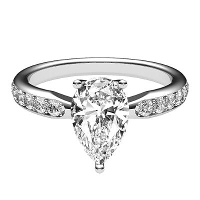 Simple Flat Pear Solitaire Half diamond band 3 Prongs