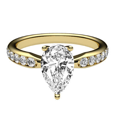 Simple Flat Pear Solitaire Half diamond band 3 Prongs
