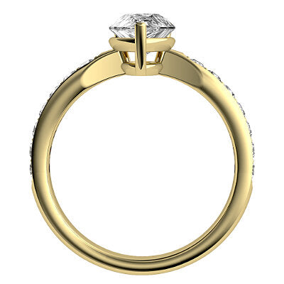 Simple Flat Pear Solitaire Half diamond band 3 Prongs