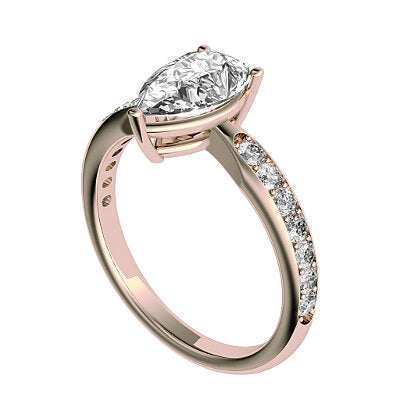 Simple Flat Pear Solitaire Half diamond band 3 Prongs