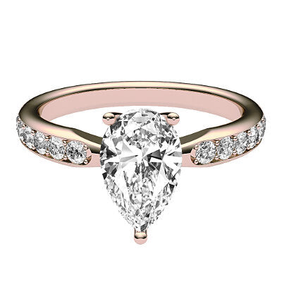 Simple Flat Pear Solitaire Half diamond band 3 Prongs