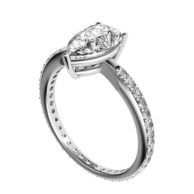 Simple Flat Pear Solitaire Full diamond band 3 Prongs