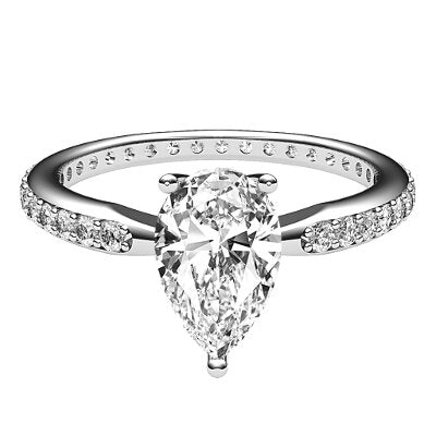 Simple Flat Pear Solitaire Full diamond band 3 Prongs