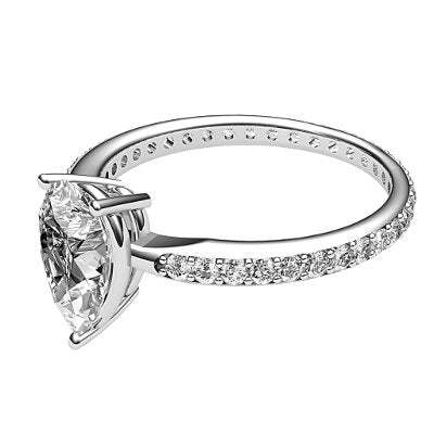Simple Flat Pear Solitaire Full diamond band 3 Prongs