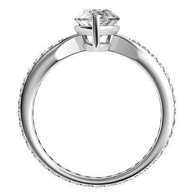 Simple Flat Pear Solitaire Full diamond band 3 Prongs