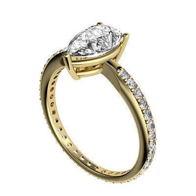 Simple Flat Pear Solitaire Full diamond band 3 Prongs