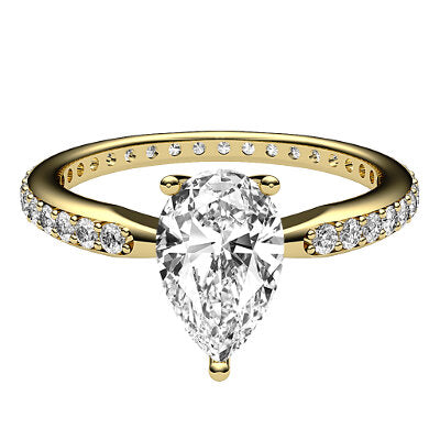 Simple Flat Pear Solitaire Full diamond band 3 Prongs