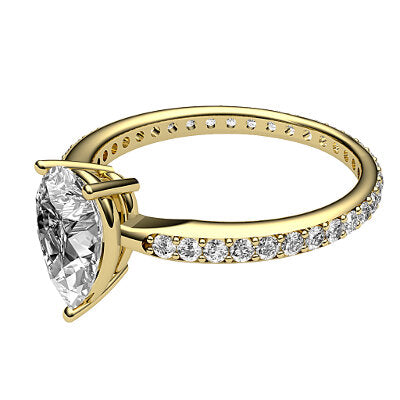 Simple Flat Pear Solitaire Full diamond band 3 Prongs