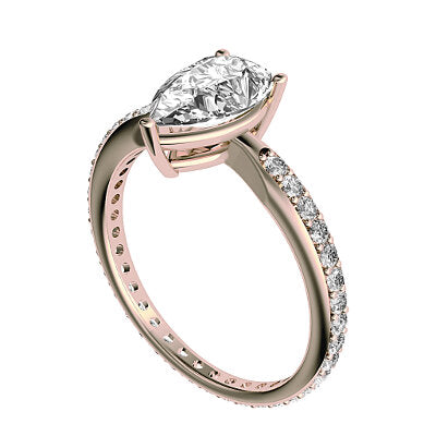Simple Flat Pear Solitaire Full diamond band 3 Prongs