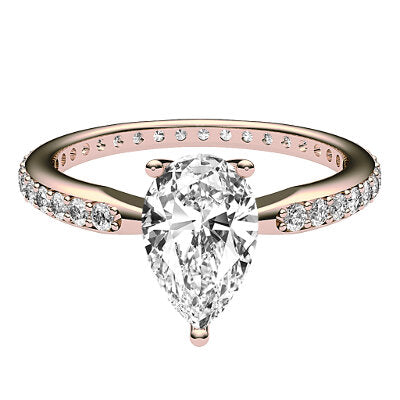 Simple Flat Pear Solitaire Full diamond band 3 Prongs