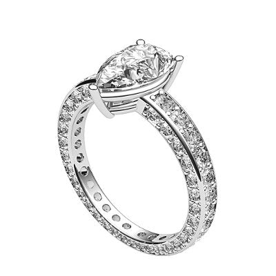 Simple Flat Pear Solitaire Full coverage diamond band 3 Prongs