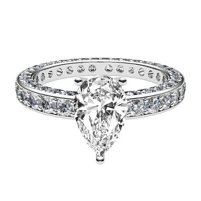Simple Flat Pear Solitaire Full coverage diamond band 3 Prongs