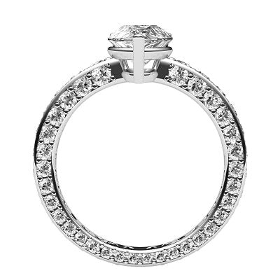 Simple Flat Pear Solitaire Full coverage diamond band 3 Prongs