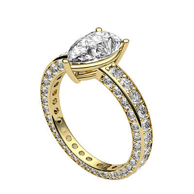 Simple Flat Pear Solitaire Full coverage diamond band 3 Prongs