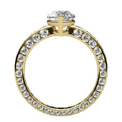 Simple Flat Pear Solitaire Full coverage diamond band 3 Prongs
