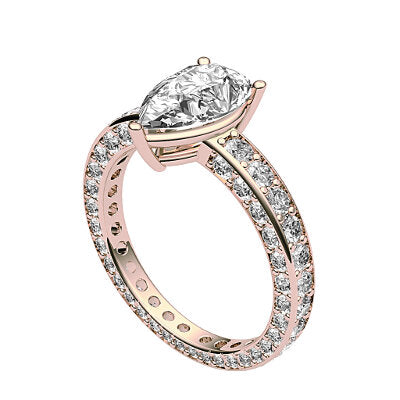 Simple Flat Pear Solitaire Full coverage diamond band 3 Prongs