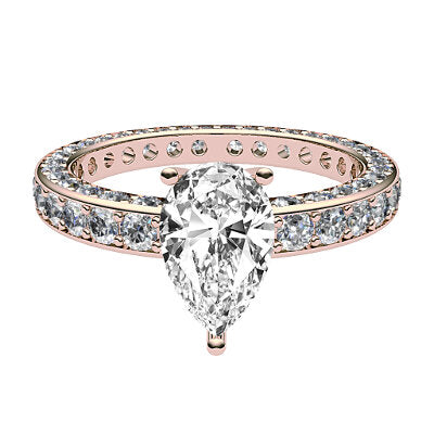 Simple Flat Pear Solitaire Full coverage diamond band 3 Prongs