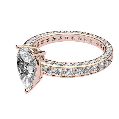 Simple Flat Pear Solitaire Full coverage diamond band 3 Prongs