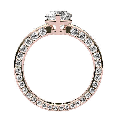 Simple Flat Pear Solitaire Full coverage diamond band 3 Prongs