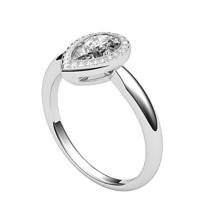 Simple Flat Pear Solitaire halo Classic band