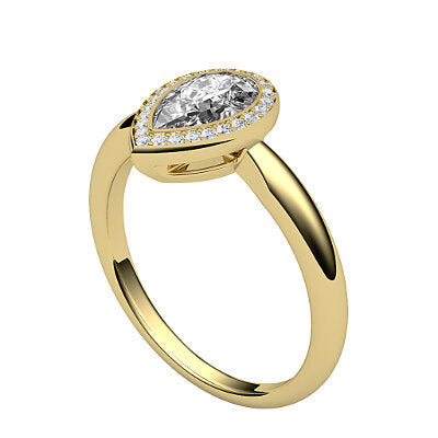 Simple Flat Pear Solitaire halo Classic band