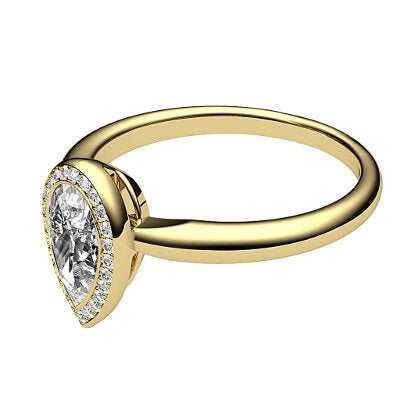 Simple Flat Pear Solitaire halo Classic band