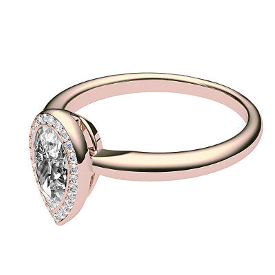 Simple Flat Pear Solitaire halo Classic band