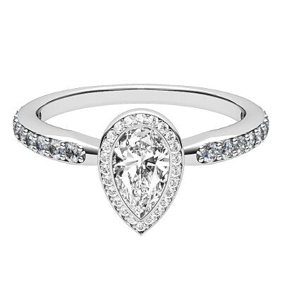Simple Flat Pear Solitaire halo Half diamond band