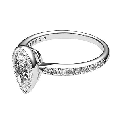 Simple Flat Pear Solitaire halo Half diamond band