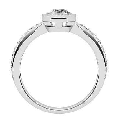 Simple Flat Pear Solitaire halo Half diamond band