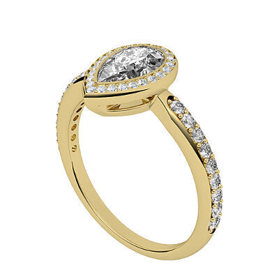 Simple Flat Pear Solitaire halo Half diamond band